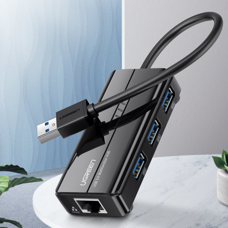 Hub Ugreen multifunctional USB 3.0 HUB 3x USB / network adapter RJ45 Giga Ethernet black (20265) - Img 3