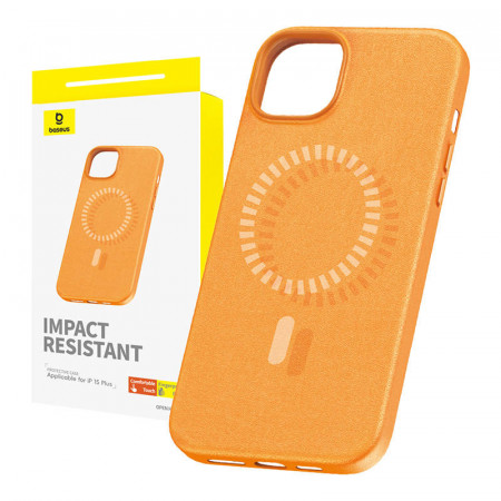 Husa magnetica pentru telefon pentru iPhone 15 Plus Seria Baseus Fauxther (portocaliu)