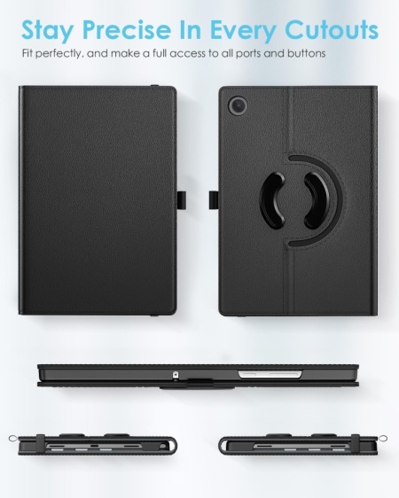 Husă Rotativă TiMOVO pentru Samsung Galaxy Tab A11+ / A11 Plus 11" (2025), Suport Pivotant 90° Orizontal / Vertical, Funcție Auto Sleep/Wake, Bandă Elastică, Piele Ecologică, Negru - Img 4