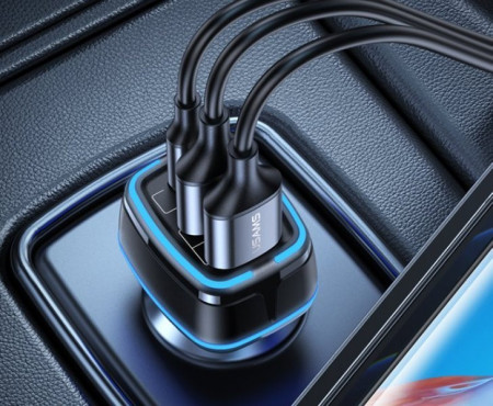 Incarcator auto USAMS CC126 C24 3 Porturi USB 80W negru - Img 4