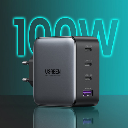 Incarcator priza Ugreen GaN fast charger 3x USB Typ C / USB Power Delivery 3.0 QuickCharge 4+ FCP SCP AFC 100W EU black (CD226 40747) - Img 6