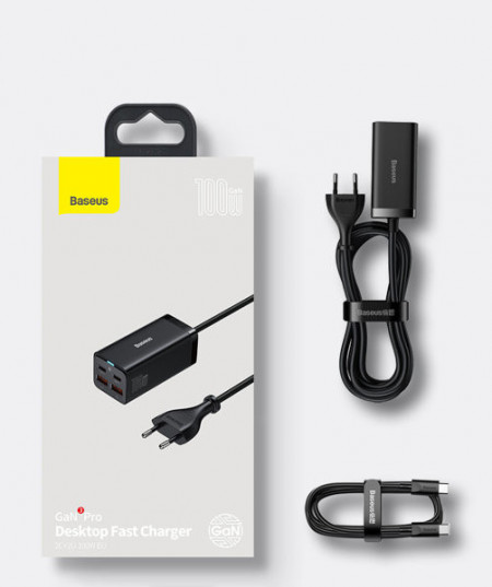 Incarcator rapid universal GaN Baseus GaN3 Pro 2 x USB tip C / 2x USB 100W PD3.0, QC4.0 +, AFC negru (CCGP000101) - Img 4