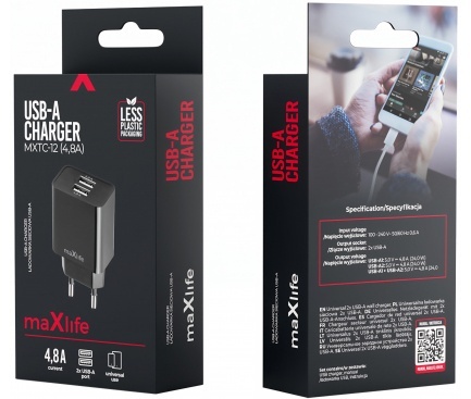 Incarcator Retea MaXlife MXTC-12, 24W, 4.8A, 2 x USB-A, Negru - Img 4