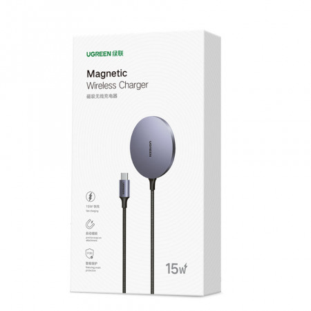 Incarcator wireless Ugreen Qi 15W compatibil cu MagSafe pentru iPhone gri (30233) - Img 4