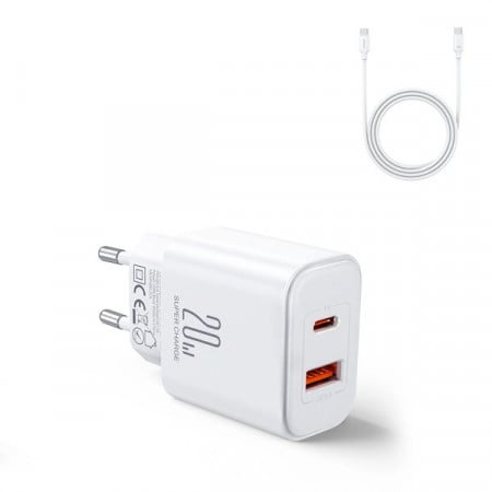 Joyroom JR-TCF05 20W USB-A incarcator USB-C + cablu USB-C - alb