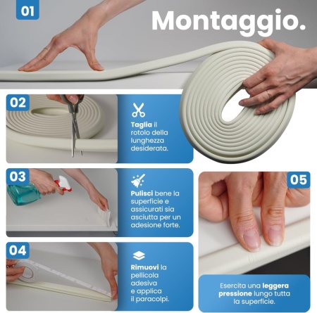 Kit Complet de Protecție pentru Copii , Rolă 6.4 Metri Bandă din Cauciuc cu Spumă Activă (Grosime 7 mm), 8 Protecții Colțuri, 4 Sisteme Siguranță Sertare și 1 Opritor Ușă, Alb - Img 2
