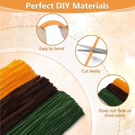 Kit Creativ DIY Buchet de Floarea-Soarelui, 300 Sârme Plușate Groase de 8 mm, Tulpini Florale, Benzi Adezive și Panglică Cadou - Img 5