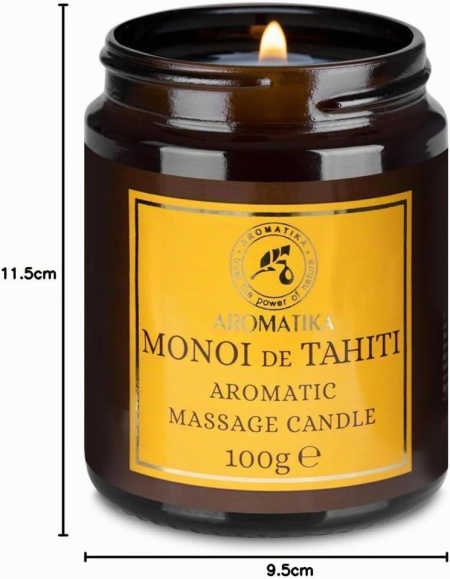 Lumânare pentru Masaj Cald Monoi de Tahiti 100 g, din Ceară Naturală de Soia, Ulei de Cocos și Oleorășină de Vanilie, Ulei Hidratant de Corp, Aromaterapie și Relaxare - Img 2