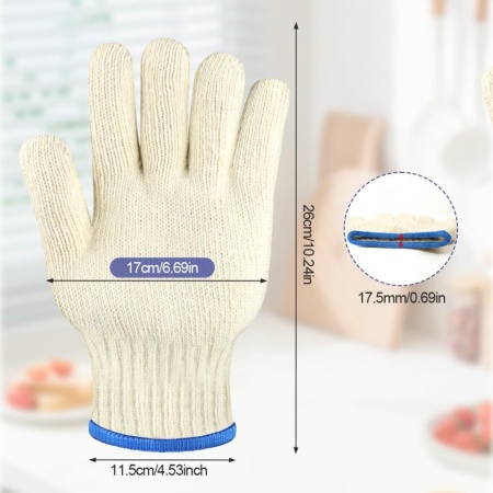 Mănuși Termorezistente de Bucătărie și Grătar AUAUY (1 Pereche), Bumbac Tricotat Dublu Strat, Rezistență până la 250°C, Design Ergonomic cu 5 Degete Ambidextru, Lungime 26 cm, pentru Cuptor, Tăvi Incinse, Fontă și BBQ - Img 8