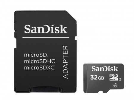 Memory Card microSDHC SanDisk 32GB, Class 4 + Adaptor SD
