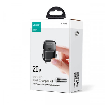 Mini incarcator USB C 20W PD cu cablu USB C - Lightning Joyroom JR-TCF02 - negru - Img 2
