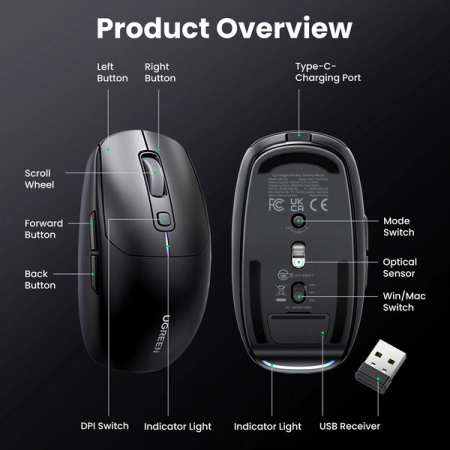 Mouse Ugreen MU103 Bluetooth 5.0 / receptor USB 2.4GHz - negru - Img 2
