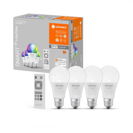 Pachet 4 Becuri LED RGB inteligente Ledvance SMART, WiFi Classic