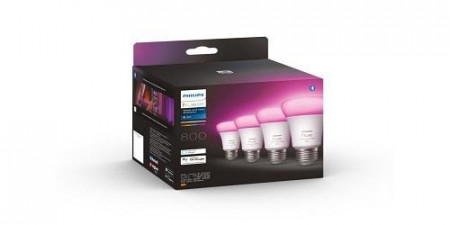 Pachet 4 becuri LED RGB inteligente Philips Hue, Bluetooth, Zigbee, A60, E27, 6.5W (60W), 806 lm, lumina alba si colorata