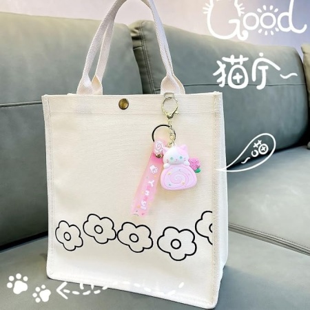 Pandantiv / Breloc Adorabil pentru Geantă și Cheie cu Pisicuță Kawaii și Ruladă Roz-Maro tip Swiss Roll, Accesoriu Decorativ Din PVC Flexibil - Img 2