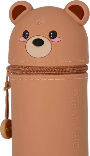 Penar Școlar Kawaii 2-în-1 din Silicon Moale Legami, Model Ursuleț (Teddy), Suport Retractabil de Birou, Închidere cu Fermoar, Înălțime 18.5 cm - Img 2