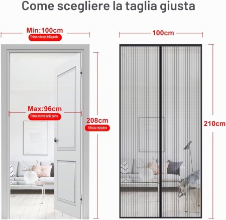 Plasă Anti-Insecte Magnetică pentru Ușă MYCARBON 100 x 210 cm, Închidere Automată cu Magneți, Montare cu Bandă Adezivă Fără Găurire, Negru - Img 7