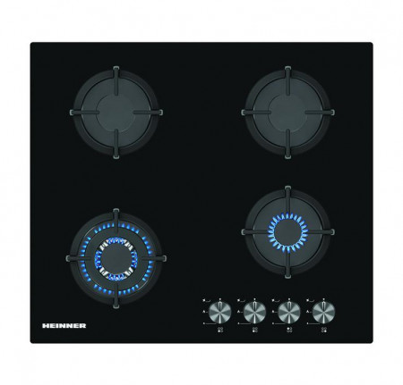 Plita incorporabila Heinner HBH-S584WI-GBK, Gaz, 4 Arzatoare, Aprindere electrica, Gratar fonta, WOK, Sticla neagra - Img 2