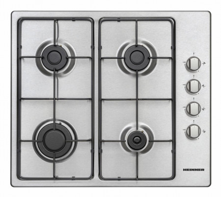 Plita incorporabila Heinner HBH-V4IEIX, Gaz, 4 arzatoare, Aprindere electrica integrata, Control lateral, 58 cm, Inox