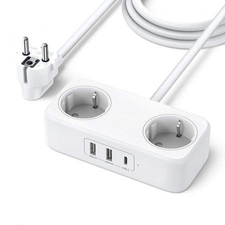Prelungitor cablu de alimentare Ugreen cu 2 porturi USB, 1 x USB-C negru (CD280)