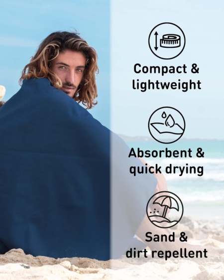 Prosop din Microfibră Fit-Flip, Compact, Ultra-Ușor și cu Uscare Rapidă, Dimensiune 50 x 30 cm, Albastru / Diverse (Ultra Lightweight &amp; Quick Dry) - Img 6