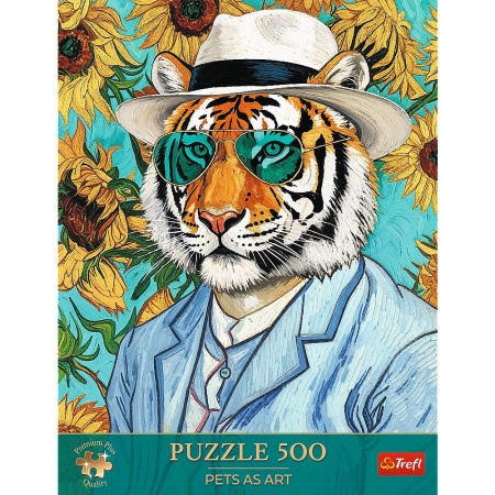 PUZZLE TREFL 500 PREMIUM PLUS PETS AS ART DOMNUL TIGRU SI FLOAREA SOARELUI - Img 3