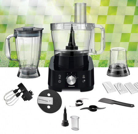 Robot de bucatarie Heinner Cookery Chef HFP-1000BK, 1000W, blender si rasnita incluse, capacitate bol 3.5L, capacitate blender 1.8L, 2 viteze + Pulse, cutit inox, Negru - Img 5