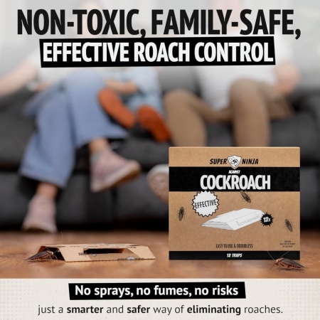 Set 12 Capcane Adezive cu Momeală Alimentară pentru Gândaci de Bucătărie Super Ninja, Adeziv Ultra-Puternic Fără Toxine, Sigur pentru Copii și Animale, Protecție Continuă Până la 3 Luni, Carton Reciclat, pentru Casă, Bucătărie și Garaj - Img 5