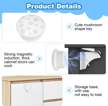 Set 2 Chei Magnetice de Rezervă pentru Siguranța Copiilor, Chei Magneți pentru Dulapuri și Sertare, Montaj Fără Unelte, Design Ergonomic - Img 8