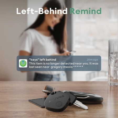 Set 2 Dispozitive de Urmărire Inteligente ATUVOS Smart Tracker Bluetooth, Compatibile cu Rețeaua Apple Find My (Unde este? - Doar iOS), Baterie Înlocuibilă CR2032 Inclusă, Difuzor Puternic 80–100 dB, Rezistență la Apă IP67, Fără Abonament, Negru - Img 5
