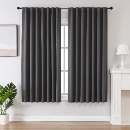 Set 2 Draperii Blackout Termoizolante Joydeco 117 x 137 cm, Prindere cu Bride Ascunse, Opace, pentru Living și Dormitor, Gri Închis - Img 4