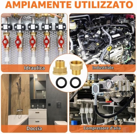 Set 2 Reducții / Adaptori din Alamă 3/4" Exterior x 1" Interior, Bucșă Filetată Hexagonală cu 2 Inele de Etanșare, pentru Apă, Gaz și Combustibil - Img 4