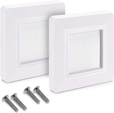 Set 2 Treceri de Cablu cu Perie kwmobile, Mască Pătrată 80 x 80 mm pentru Perete și Birou, Inserție Perie 50 x 50 mm, Organizator Cabluri TV, PC și Electrocasnice, Alb - Img 7