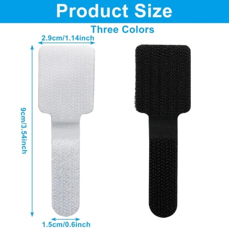 Set 20 Coliere Reutilizabile cu Arici (Hook and Loop) pentru Organizare Cabluri, 10 Negre + 10 Albe, Benzi Ajustabile cu Ochi de Prindere pentru Birou, PC, TV și Electrocasnice - Img 5
