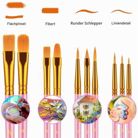 Set 20 Piese pentru Machiaj și Pictură pe Față: 10 Pensule Artistice Diverse Mărimi și 10 Bureți de Machiaj, Peri din Nailon Fin, pentru Copii și Adulți - Img 3