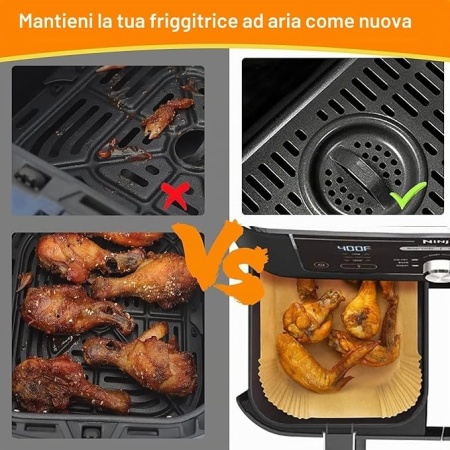 Set 200 bucăți hârtie de copt dreptunghiulară pentru friteuză cu aer cald (Air Fryer) cu două coșuri, 20.5 x 14 cm HONYAO, compatibilă Ninja Double Stack și Dual Zone 7.6L - 10L - Img 5
