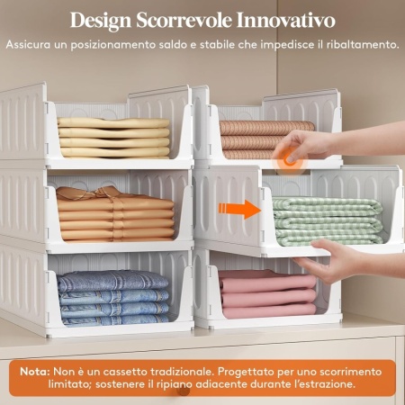 Set 5 Cutii Modulare de Depozitare cu Sertar Lifewit, Capacitate 24L per Unitate, Sistem Suprapozabil Anti-Cădere, Organizator Haine și Dressing, Alb - Img 8
