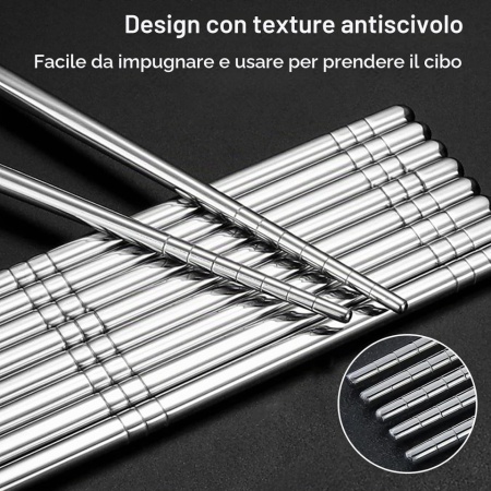 Set 5 Perechi Bețișoare Metalice Tiokin, Oțel Inoxidabil 304, Lungime 24 cm, Design Pătrat Anti-Alunecare, Reutilizabile și Lavabile - Img 4
