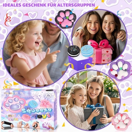 Set 8 Jucării Anti-Stres Mochi Squishy (4 Biscuiți și 4 Lăbuțe de Pisică), Jucării Senzoriale Kawaii pentru Relaxare și Cadouri, Material Flexibil și Plăcut la Atingere - Img 4