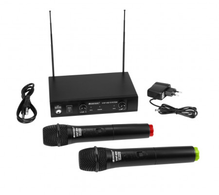 Set microfon de mana dublu wireless OMNITRONIC VHF-102 (frecvente: 209.8MHz, 205.75MHz)