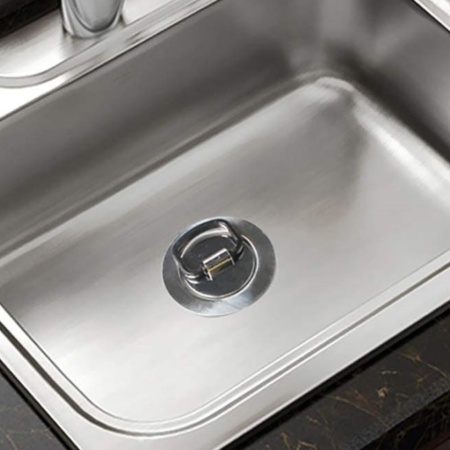 Sifon Ventil de Scurgere Universal pentru Chiuvetă de Bucătărie, Coș Filtru Inox 304 Satinat Ø 80-85 mm, Racord 1 1/2", Dop Cauciuc Rigid și Garnituri Incluse, Fabricat în Italia - Img 3