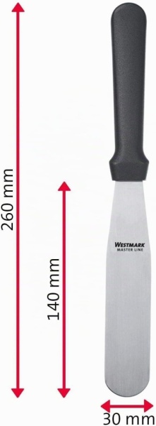 Spatulă profesională dreaptă și flexibilă pentru patiserie și bucătărie Westmark Master Line, 3 x 14 cm (lungime totală 26 cm), inox și plastic, Negru/Argintiu - Img 2