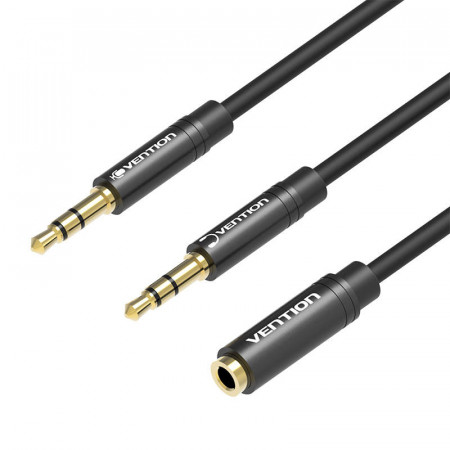 Splitter stereo 2x3,5 mm (mascul) la 3,5 mm (femela) Vention BBOBY 30cm (negru) - Img 1