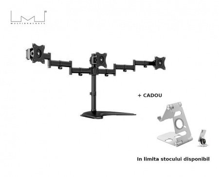 Stand pentru 3 monitoare de masa Multibrackets MB-3392, 15"- 27", max. 8 kg / monitor, Negru - Img 2
