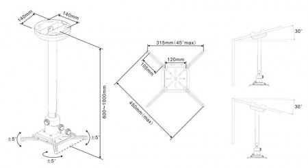 Suport videoproiector tavan Multibrackets MB-0742 Finetune, reglabil 1600-3000mm, max. 10kg, alb - Img 3