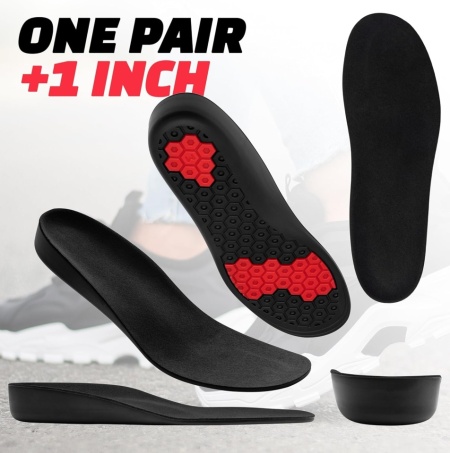 Tălpici Înălțători pentru Bărbați Benoo (+2.5 cm / +1 Inch), Branțuri Invizibile din Gel cu Absorbție a Șocurilor, Mărime Ajustabilă 43-45 (US 10-11.5), Negru - Img 4