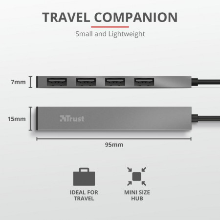 Trust Halyx Aluminium 4 Mini USB Hub - Img 5
