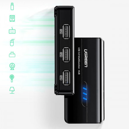 Adaptor de retea Ugreen 20264 RJ45 / USB-A 10/100Mbps HUB 3x USB-A 2.0 - negru - Img 3