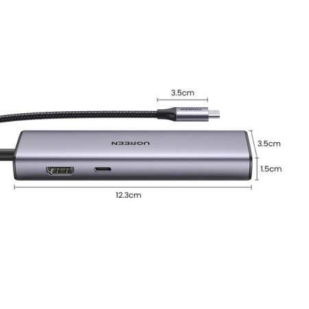 Adaptor Ugreen CM512 90568 USB-C - 2x USB-A 3.0 / HDMI / RJ45 / Cititor de carduri SD și TF / USB-C PD 100W - gri - Img 7
