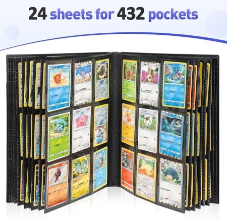 Album carti de colectie, 432 buzunare, 24 file fata-verso, 9 buzunare pe pagina, incarcare laterala (Side-Loading), compatibil Pokemon, Magic The Gathering, Yu-Gi-Oh, Negru - Img 7